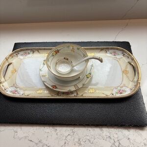 Vintage Nippon Tray and Bowl with Serving Spoon and Plate